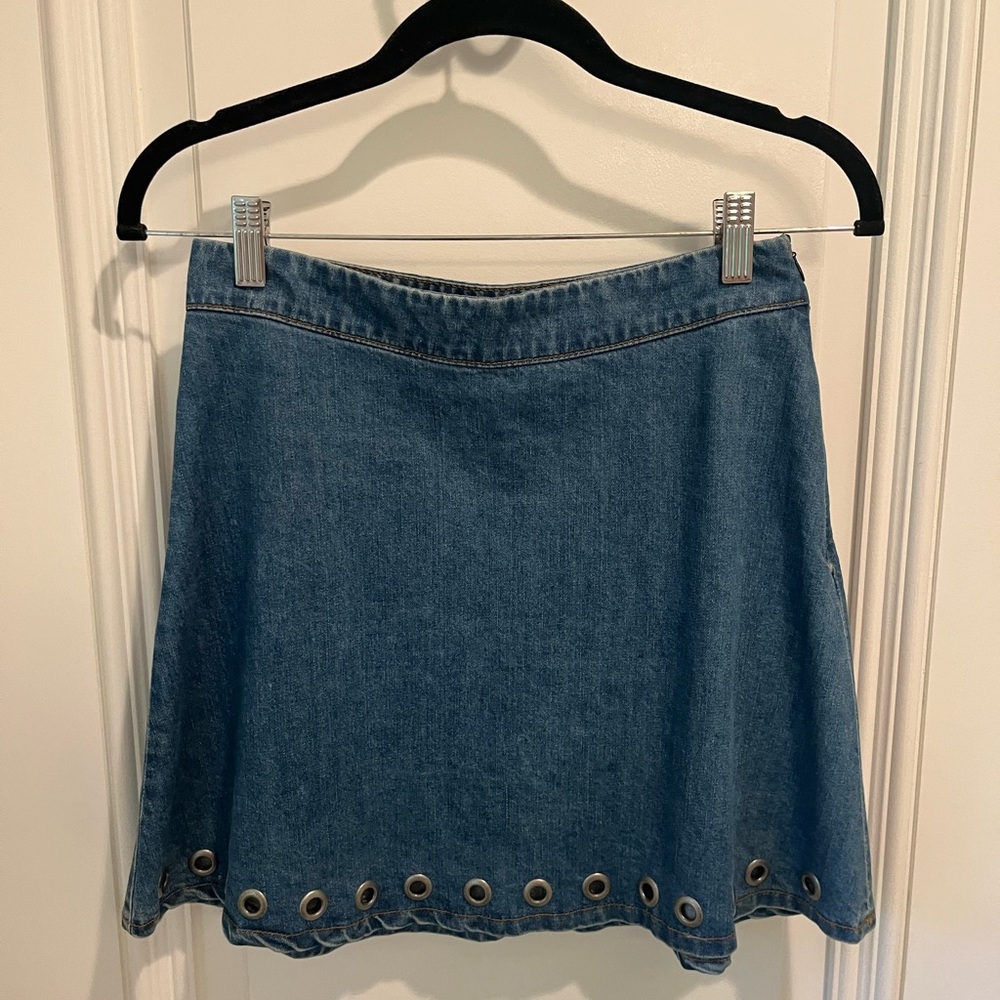 Denim Mini Skirt with Eyelet Detail